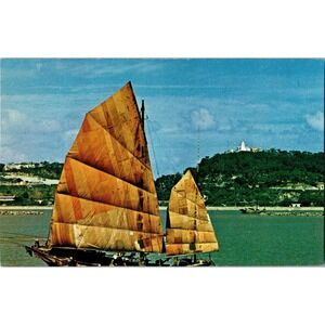 Vintage Hong Kong Chinese Fishing Junk Postcard by K.P. Yuen